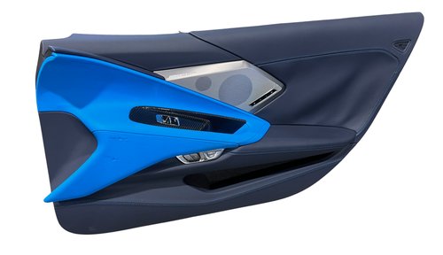 21-25 OEM CHEVY CORVETTE C8 RIGHT PASSENGR DOOR TRIM PANEL TENSION TWILIGHT BLUE